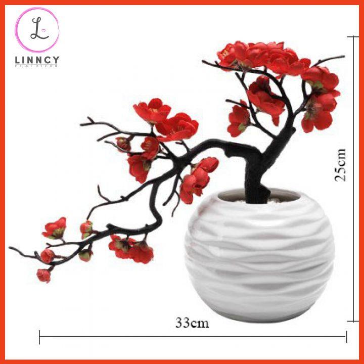 Chậu đào bonsai nhân tạo trang trí nhà cửa, cửa hàng, văn phòng