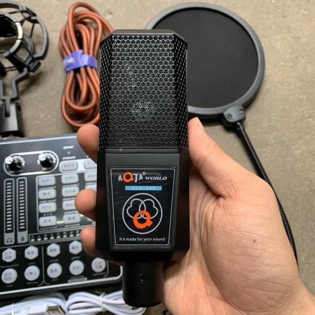 Bộ Thu Âm Livestream autotune Mic ALC280-Sound Card H9 Pro Bluetooth kèm chân kẹp mic màng lọc âm