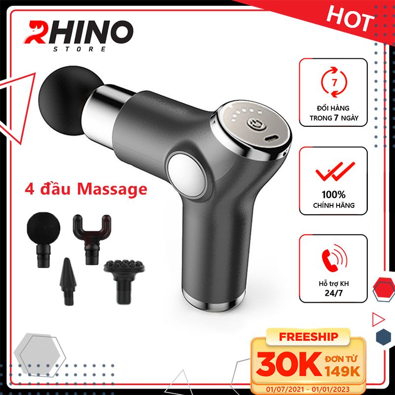 Máy massage cầm tay Rhino MG202 - 6 cấp độ, 4 đầu tiện dụng, pin sạc type C, hỗ trợ mát xa tại nhà, giảm đau, nhức mỏi cơ, cứng khớp