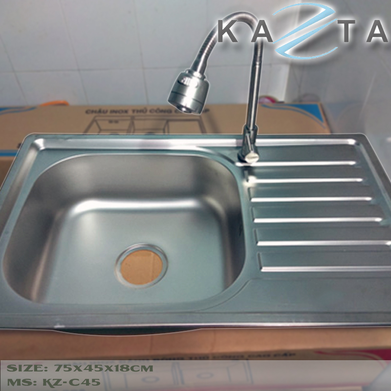 Chậu rửa bát 1 hộc 1 bàn KAZTA KZ-C45 kích thước 75x45 cm-có đủ bộ xả