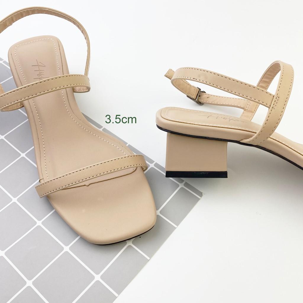 Sandal nữ quai ngang dây mảnh thời trang HISHOO cao 3cm màu kem S052