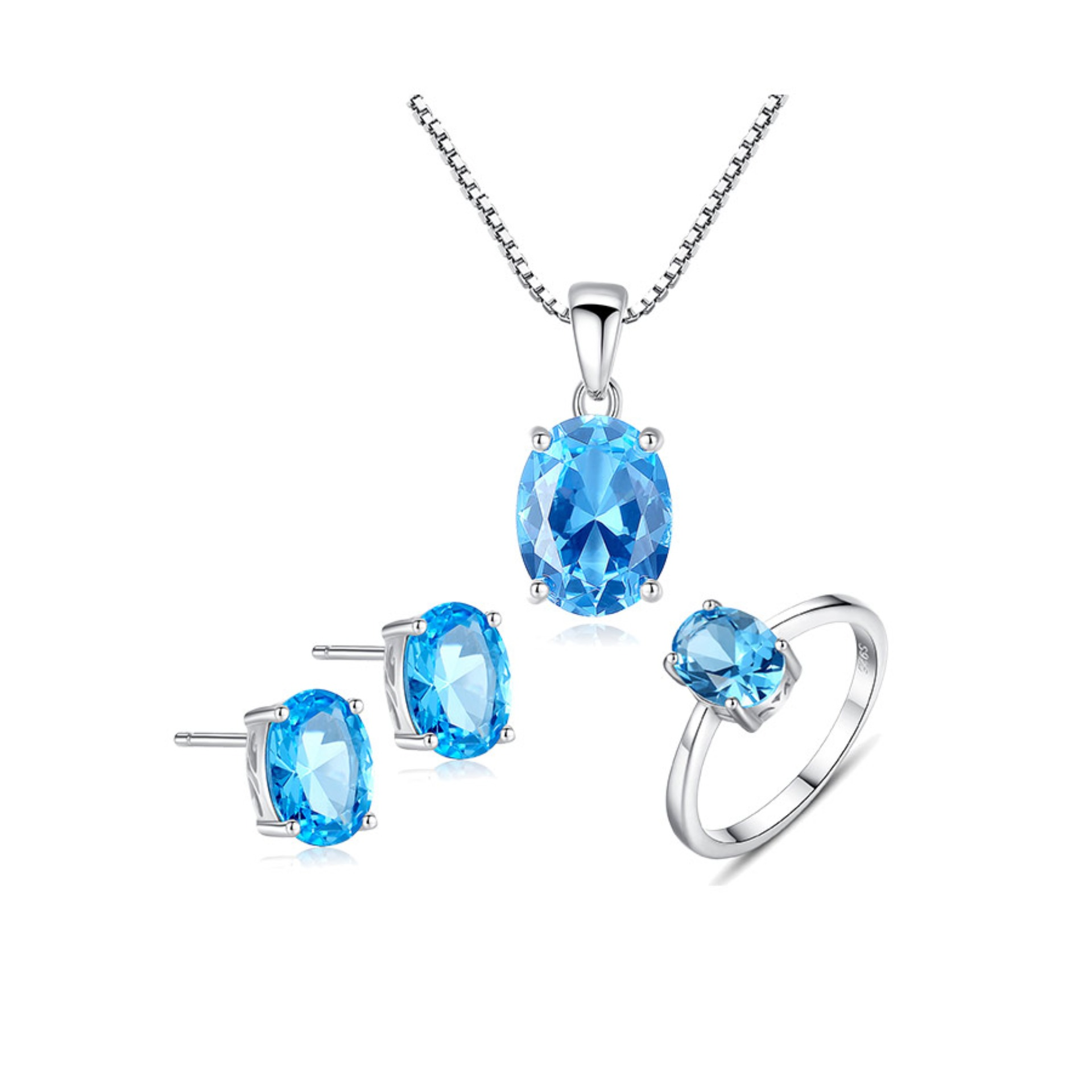 Bộ Trang Sức Nữ Bạc Đính Đá Topaz Xanh Thiên Nhiên Cao Cấp - BDM2311 - Bảo Ngọc Jewelry