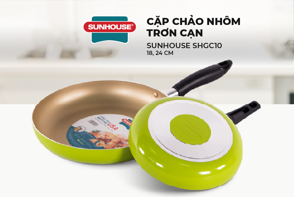 Bộ Đôi Hoàn Hảo - Chảo Siêu Chống Dính Sunhouse (24 -18 cm) - Màu Sampanh