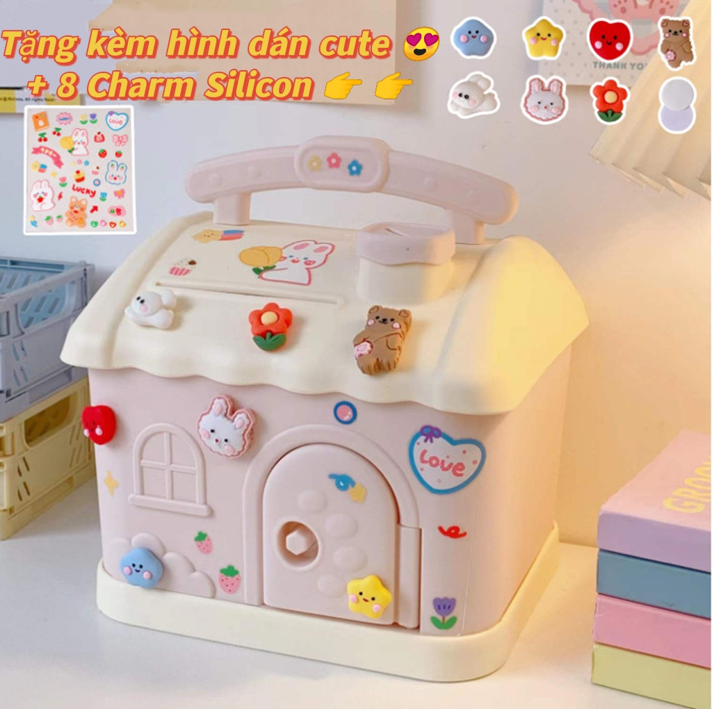 Ống heo tiết kiệm hình ngôi nhà trang trí Charm đẹp, đa năng để bàn dễ thương cỡ lớn giá rẻ