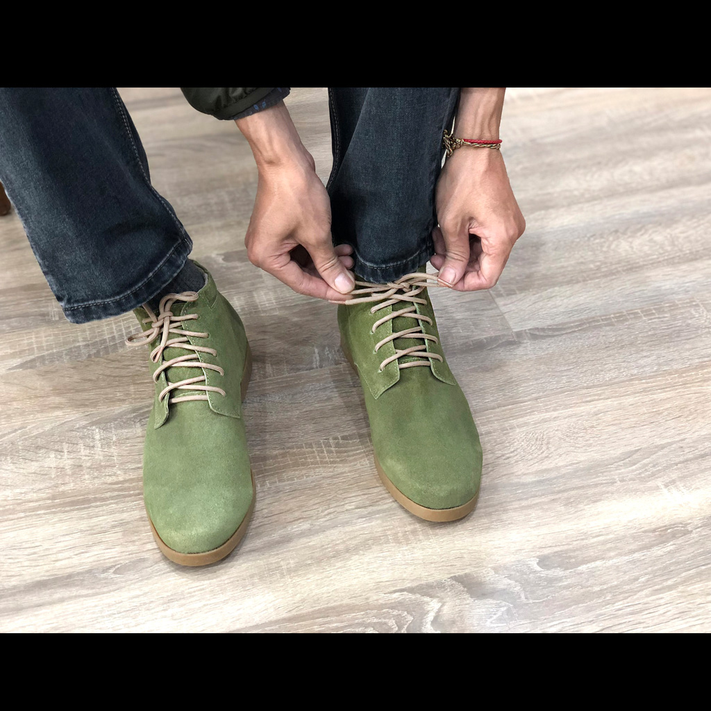 Giày nam cao cổ buộc dây da bò lộn cao cấp màu xanh  Olive 1929 Sr7 - Giày boots nam cao cổ buộc dây