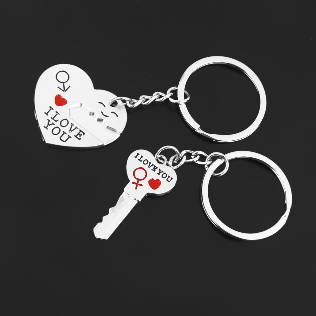 1 Pair Alloy Love Smile Key Heart Shape Pendant Keyring Keychain Set