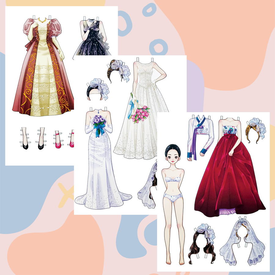 Combo 6 búp bê giấy (paper doll) thay đồ thời trang đồ chơi cắt thủ công cho bé 6 hình siêu đáng yêu BBG0014