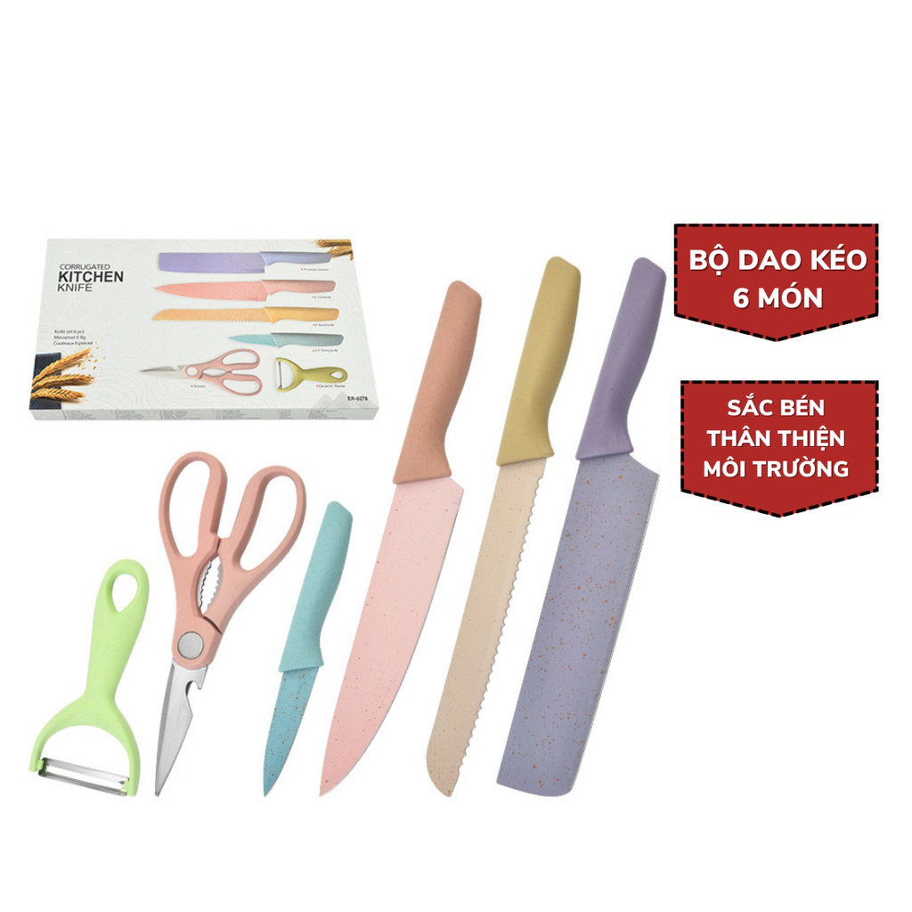 Bộ Dao kéo làm bếp 6 món Minchan lúa mạch sắc bén tiện lợi - cắt thái thịt, thực phẩm, gọt trái cây, cắt bánh mì, bào vỏ