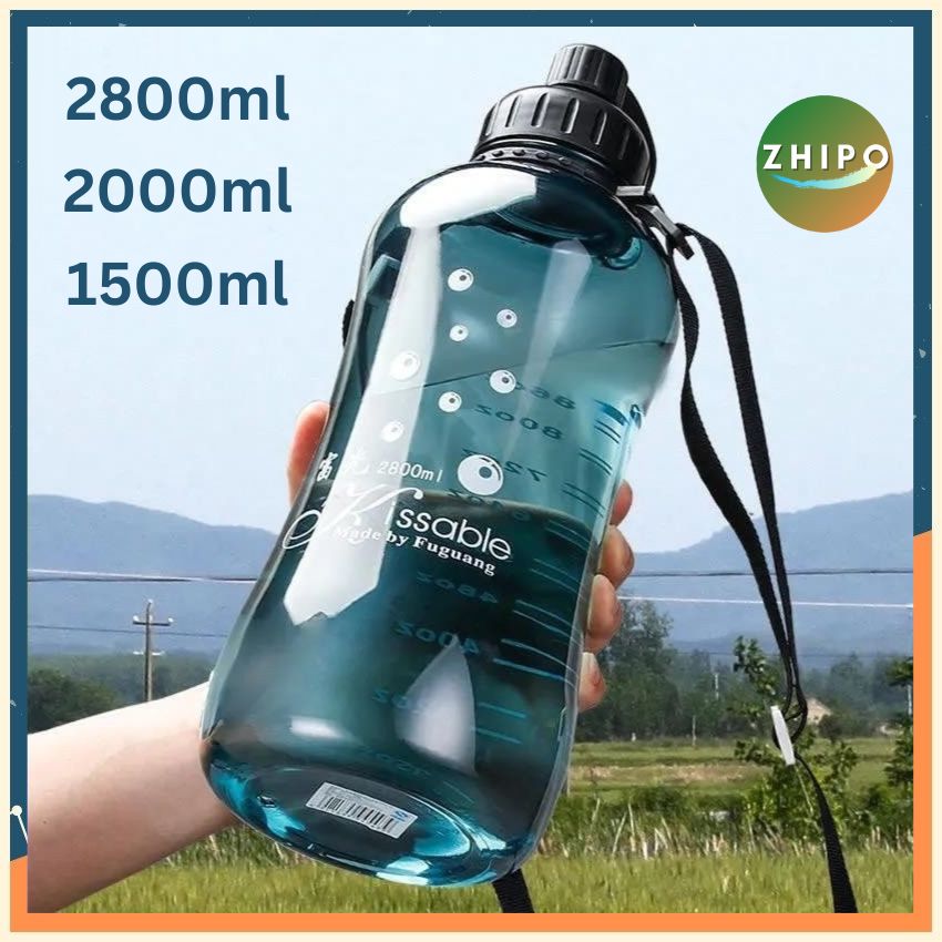 Bình Nước Thể Thao 2 Lít Bình Nước Xe Đạp Chống Sặc An Toàn Nhựa PC Không Mùi Có Vạch Chia Dung Tích Dây Đeo