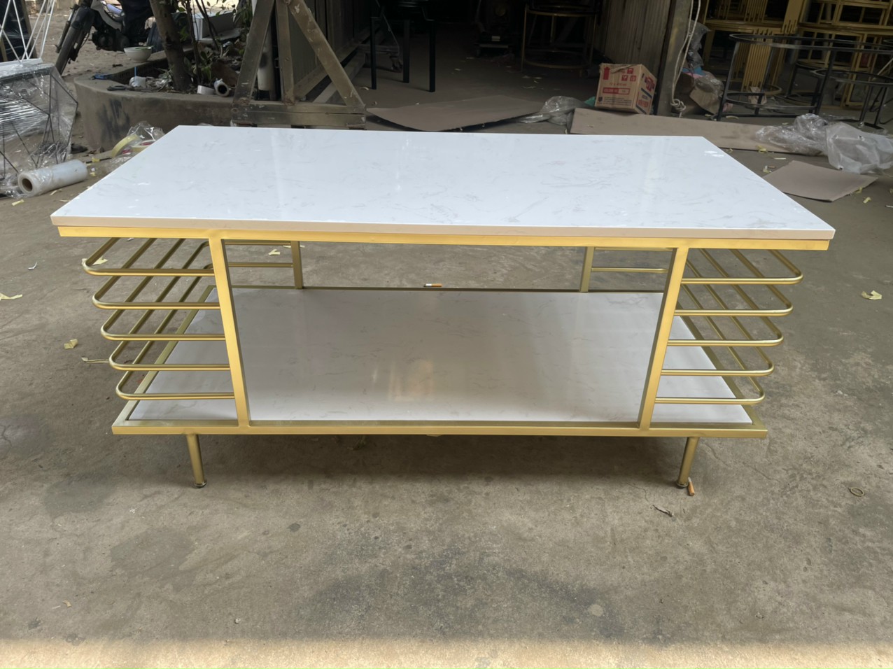 Bàn trà sofa kim loại mặt đá 50 x 100 x 45 cm