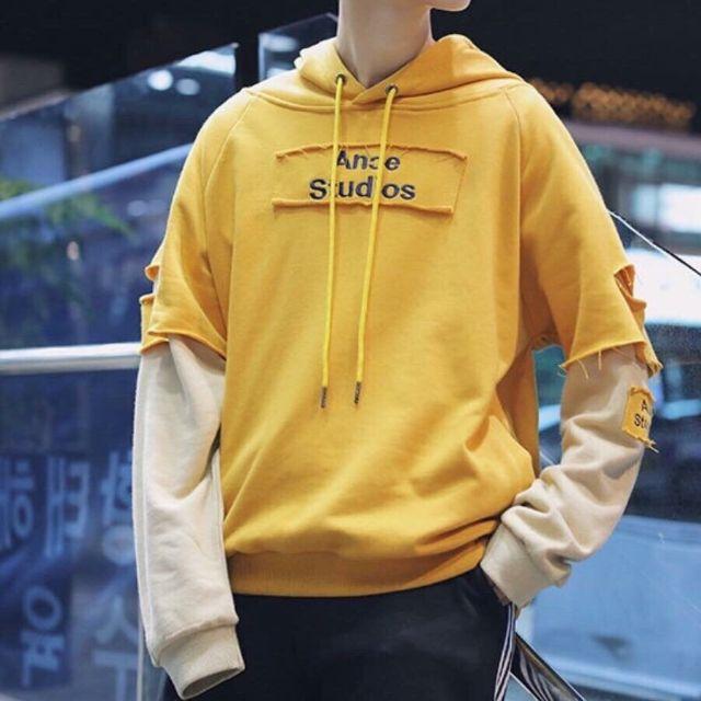 Áo hoodie áo khoác áo chui đầu phối tay rách