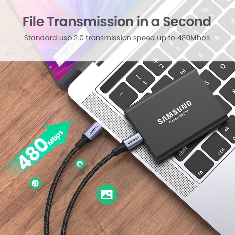 Cáp sạc nhanh 60W USB Type-C to Type-C dài 2M bọc nylon Ugreen 50152 cao cấp hàng chính hãng