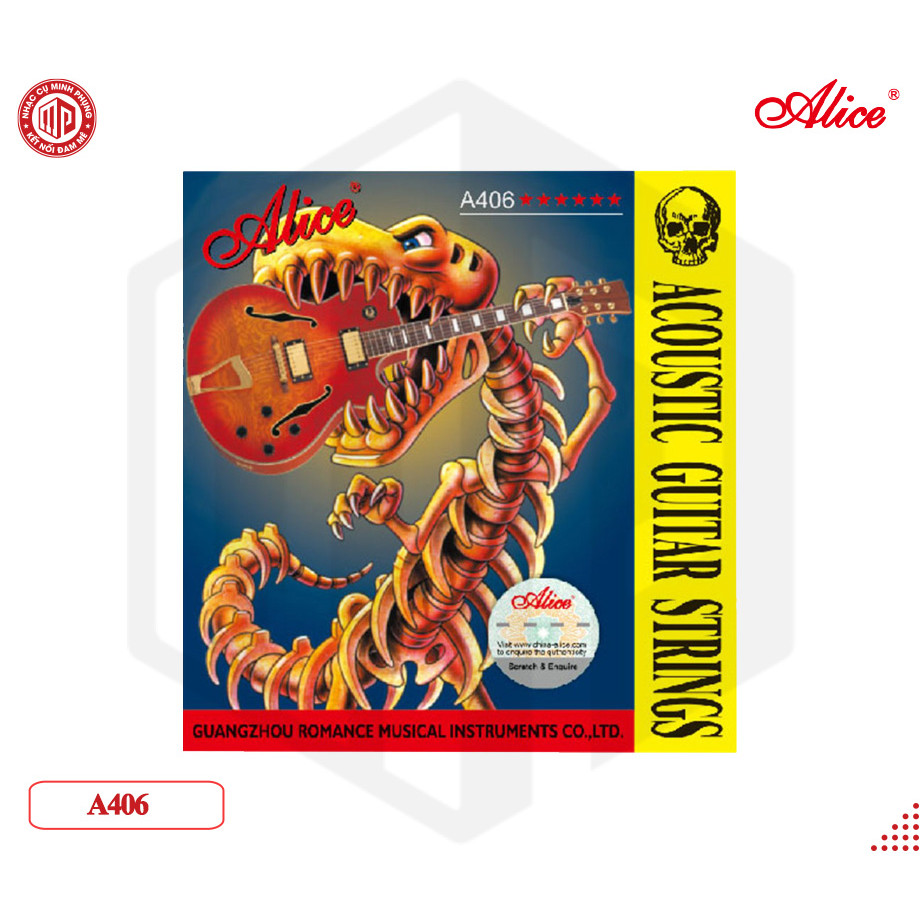 Bộ dây đàn Guitar Acoustic/ Acoustic Guitar Strings - Alice A406 - Stainless Steel Plain String, Copper Alloy Winding, Anti-Rust Coating - Hàng chính hãng