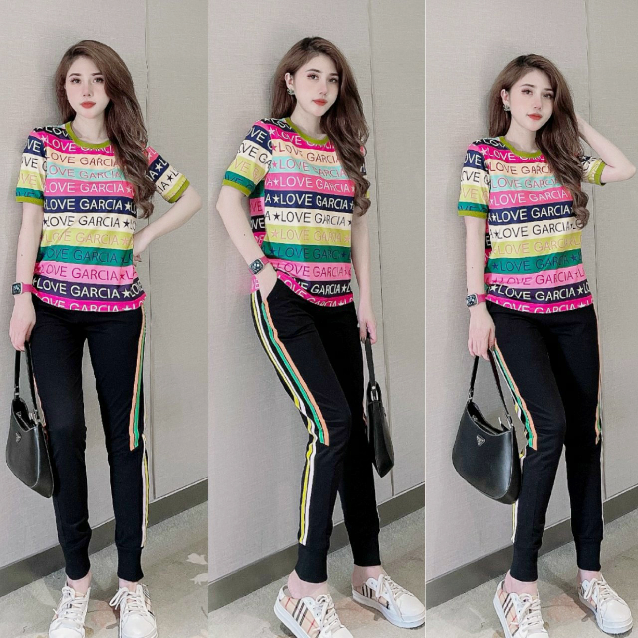 Bộ thun cotton thể thao sắc màu hiện đại