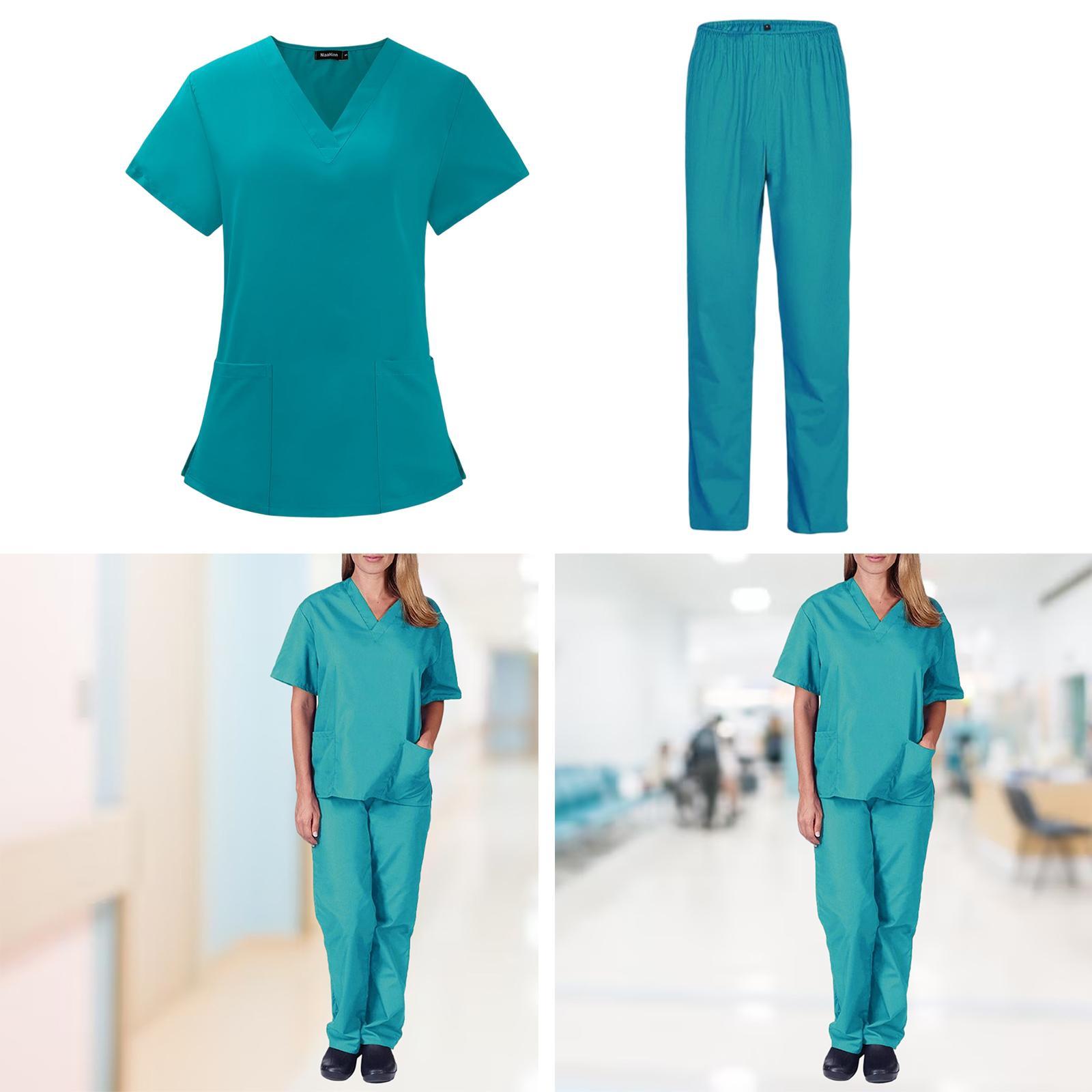Scrubs Set for Women Lightweight Stretch Scrub Top and Pants Blue S