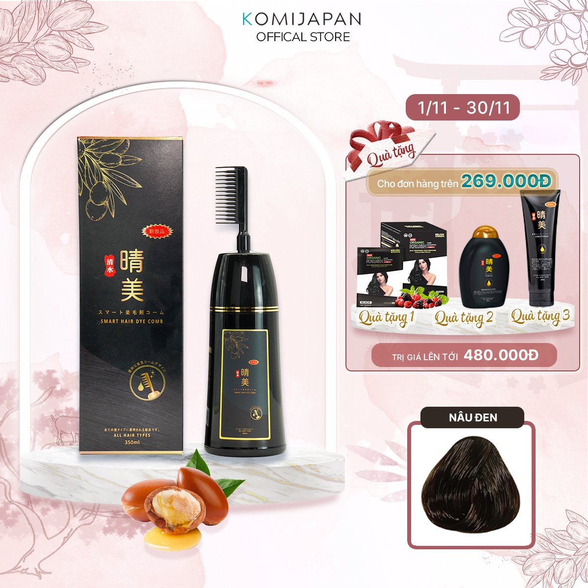 Lược nhuộm phủ bạc thảo dược Komi Nhật Bản