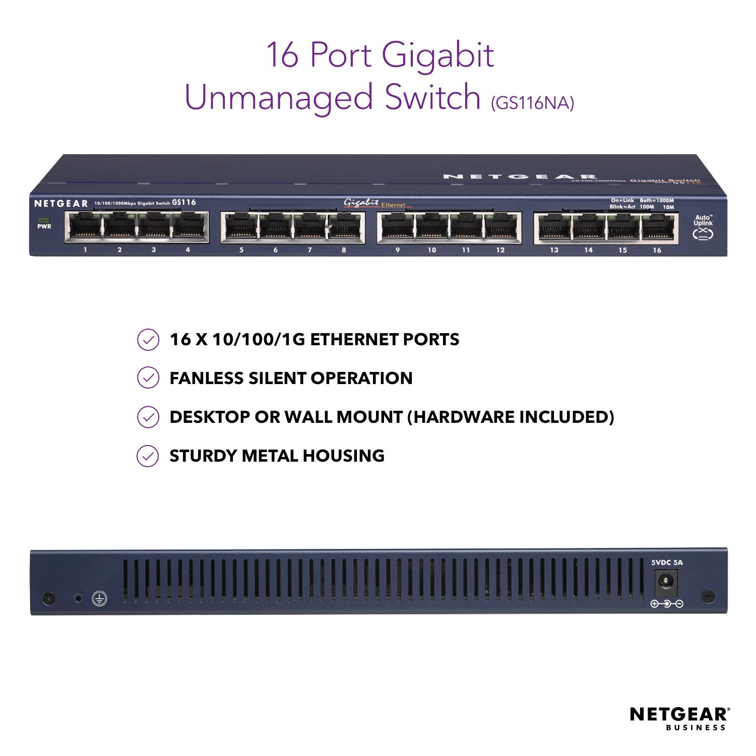 Bộ Chia Mạng Để Bàn 16 Cổng 10/100/1000M Gigabit Ethernet Unmanaged Switch Netgear GS116 - Hàng Chính Hãng