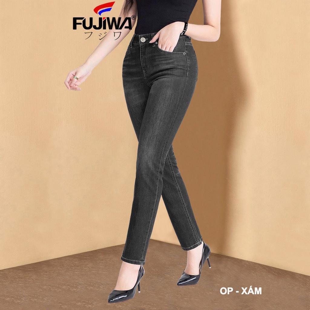 Quần Jean Nữ Cạp Cao Ống Đứng Fujiwa - OP Chất jean co giãn tốt Rất Đẹp phù hợp với mọi lứa tuổi