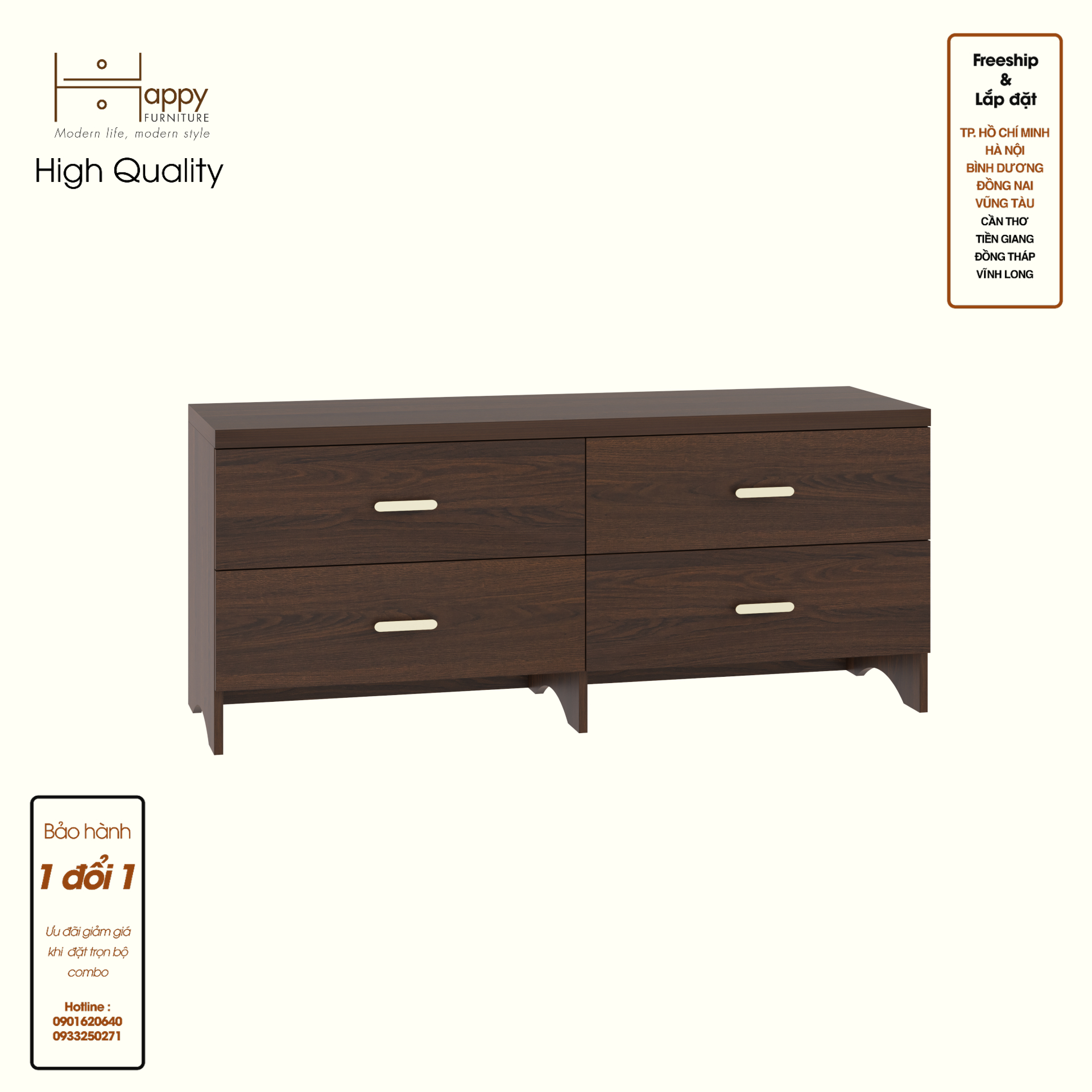 HAPPY FURNITURE , Tủ lưu trữ 6 ngăn kéo - CHEVY, THK_266 , 140cm x 45cm x 60cm DxRxC