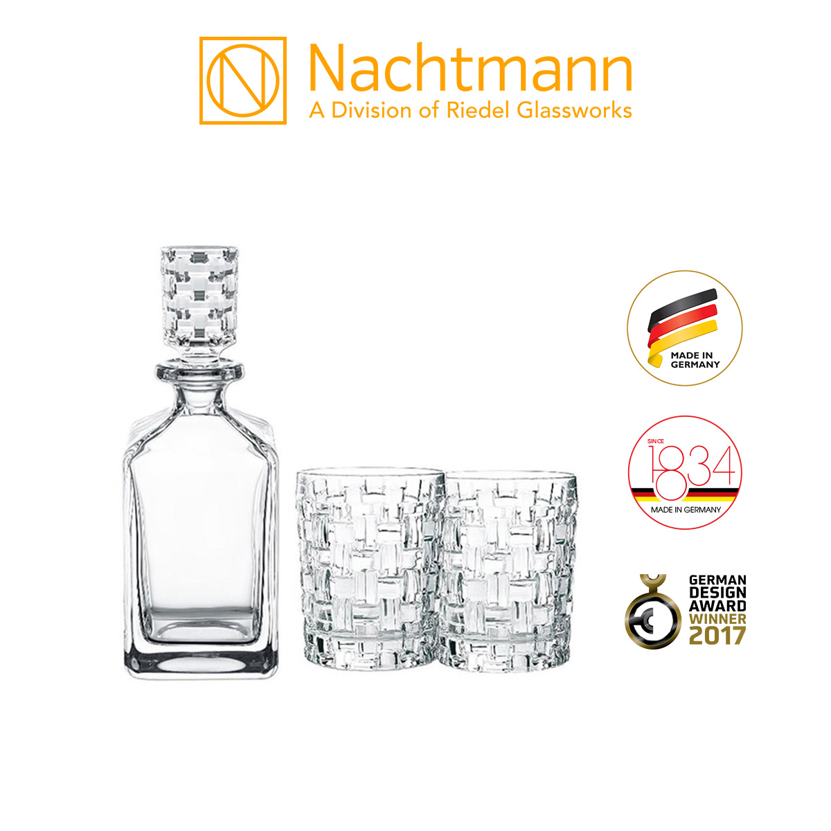 Bộ bình & ly pha lê whisky Nachtmann Bossa Nova 3 món - Hàng chính hãng Đức