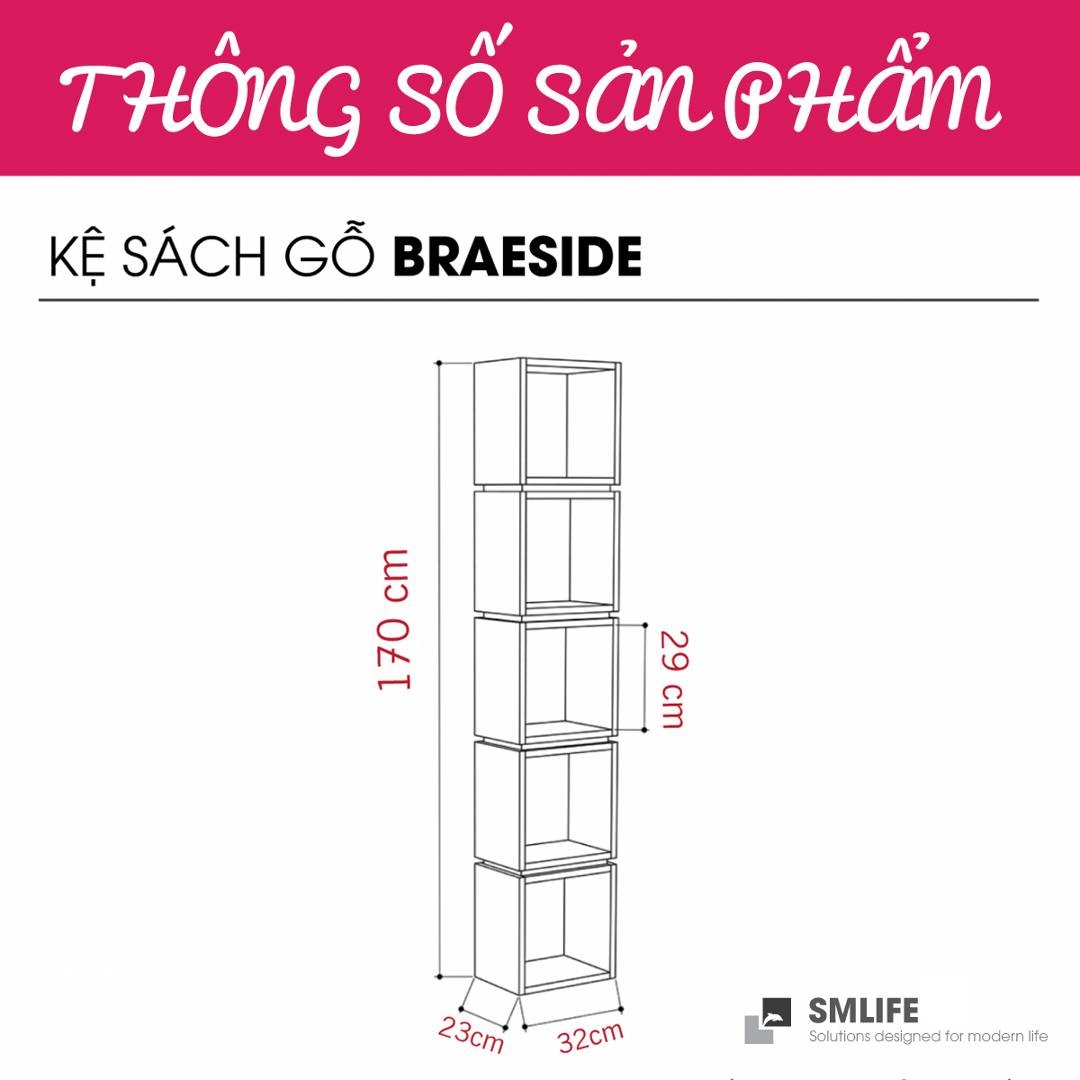 Kệ sách gỗ hiện đại SMLIFE Braeside  | Gỗ MDF dày 17mm chống ẩm | D32xR23xC170cm - Màu