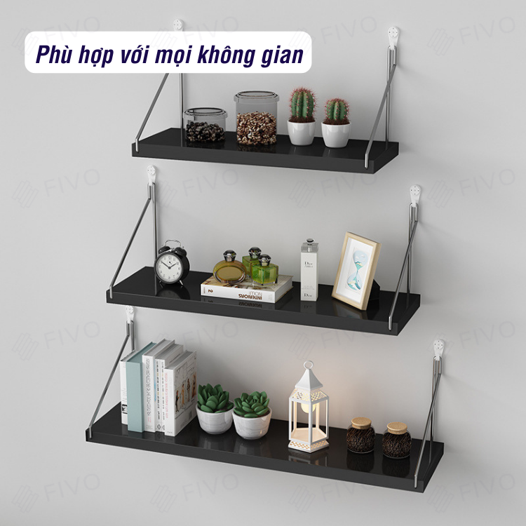 Kệ Treo Tường Gỗ Trang Trí MDF FIVO FB40 Không Cần Khoan Với Móc Treo Inox Dễ Dàng Gắn Tường - Hàng Chính Hãng