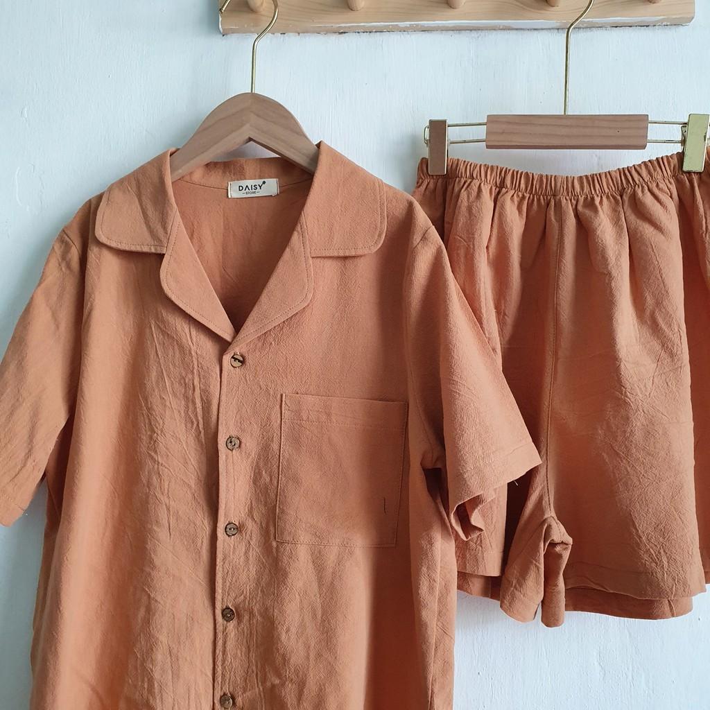 Pyjama đùi thô đũi màu be