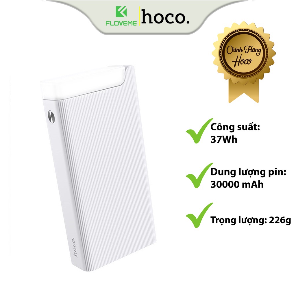 Pin Sạc Dự Phòng Dành Cho Hoco J62, Dung Lượng 30.000mAh, Có Đèn LED, Chất Liệu ABS Và PC Chống Cháy, An Toàn Khi Sử Dụng - Hàng Chính Hãng