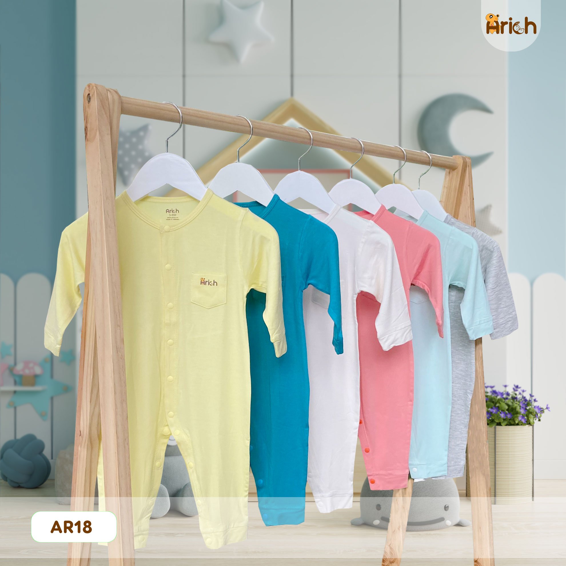 Body dài tay trơn 0-12M SỢI TRE Arich