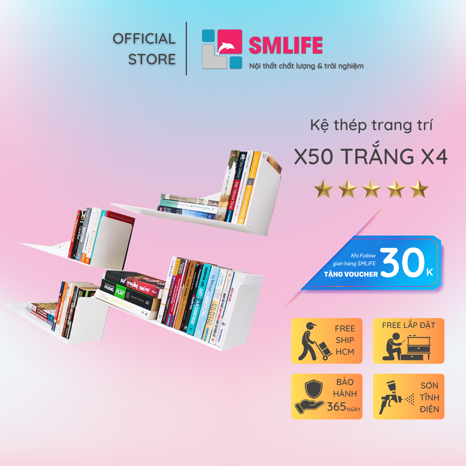Kệ sách treo tường chữ X50