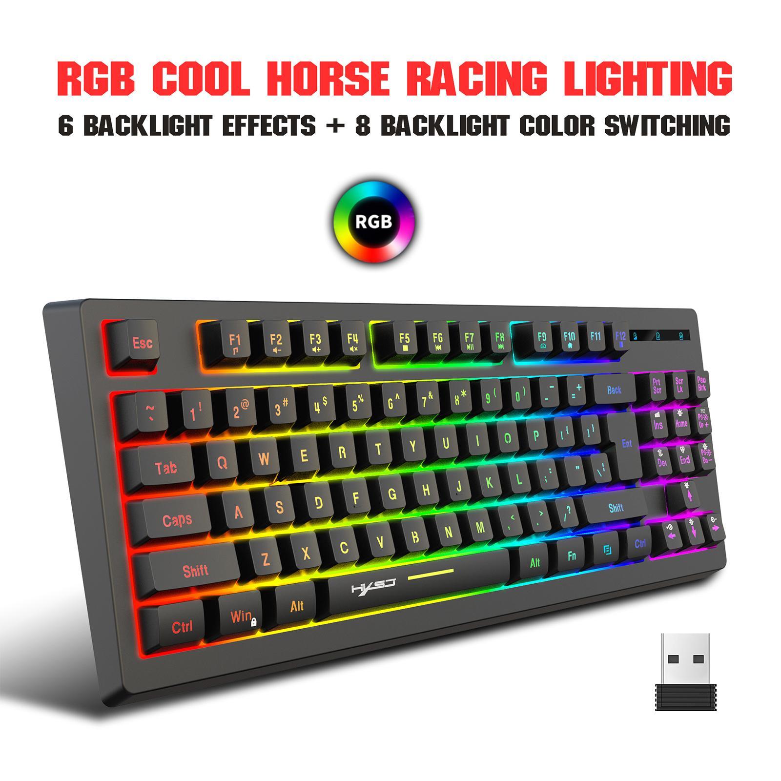 87 keys Wireless keyboard compact RGB Backlight Black