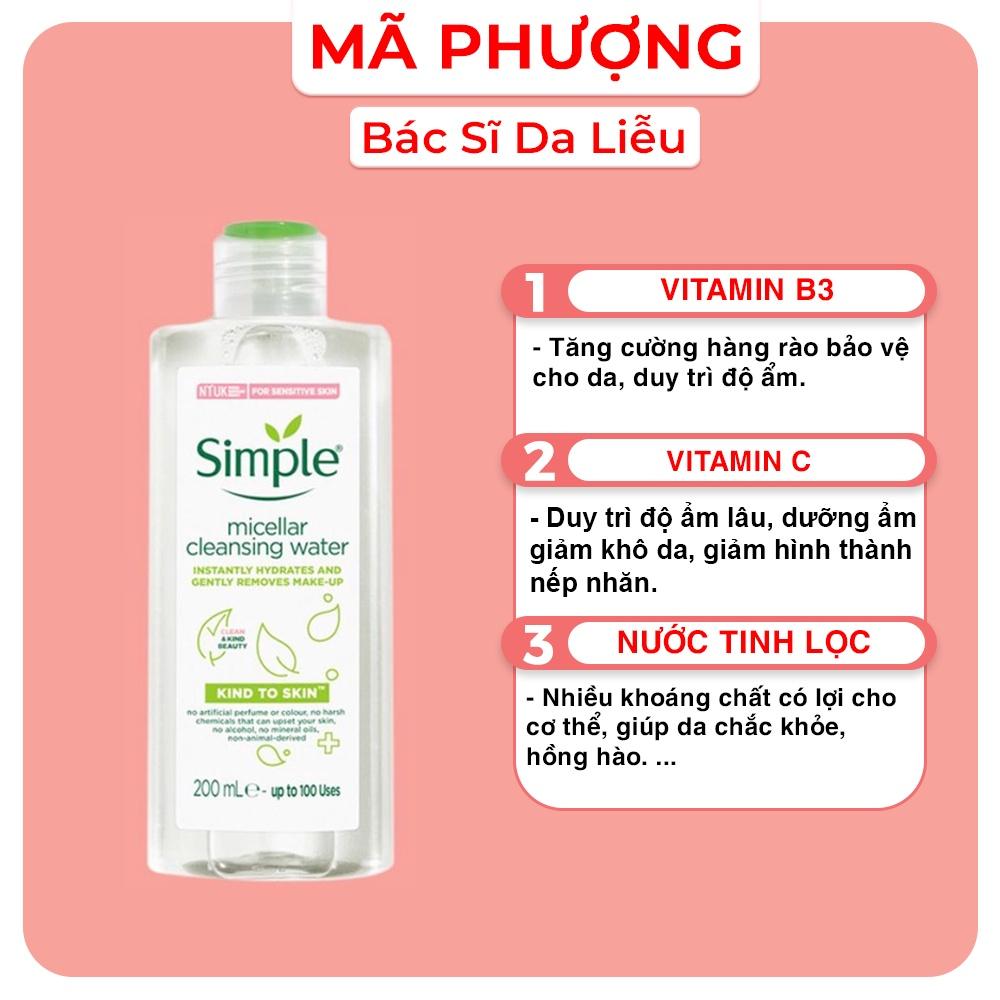 Nước Tẩy Trang Simple Micellar Làm Sạch, Không Chứa Cồn, Không Gây Khô Rát 200ml - Bác sĩ Mã Phượng