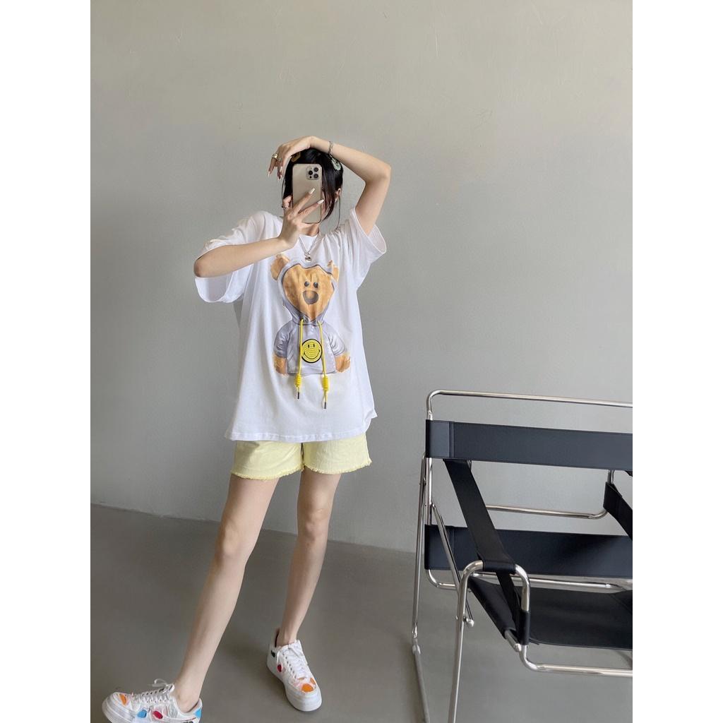 Áo Phông Unisex Hàn Quốc Dáng Rộng Họa Tiết Gấu Drew 3 Màu Siêu Xinh