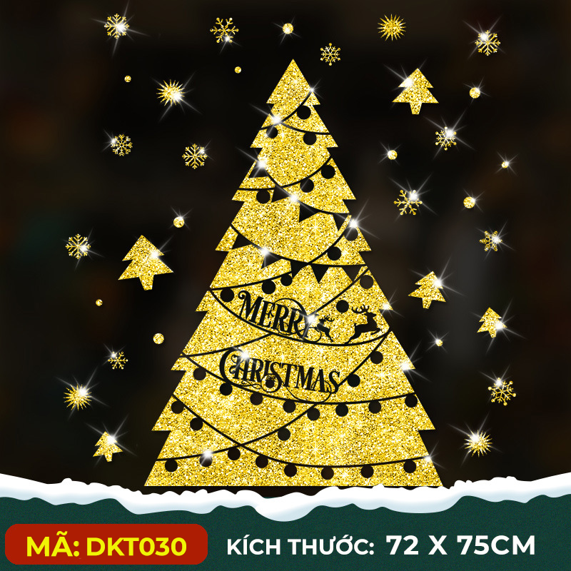 Decal trang trí noel giáng sinh kim tuyến vàng, lung linh mới nhất