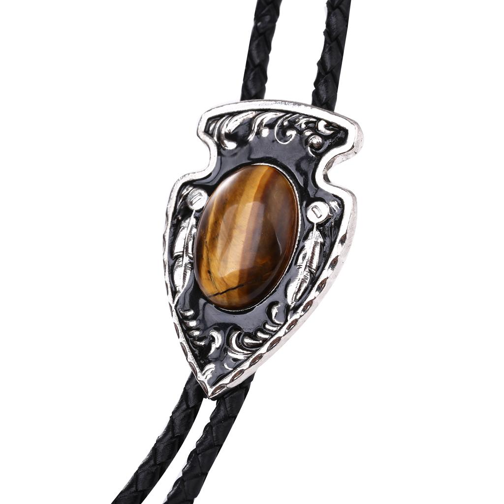 Vintage Oval Agate Bolo Tie Real Leather Cord Necktie Western Cowboy Necklace