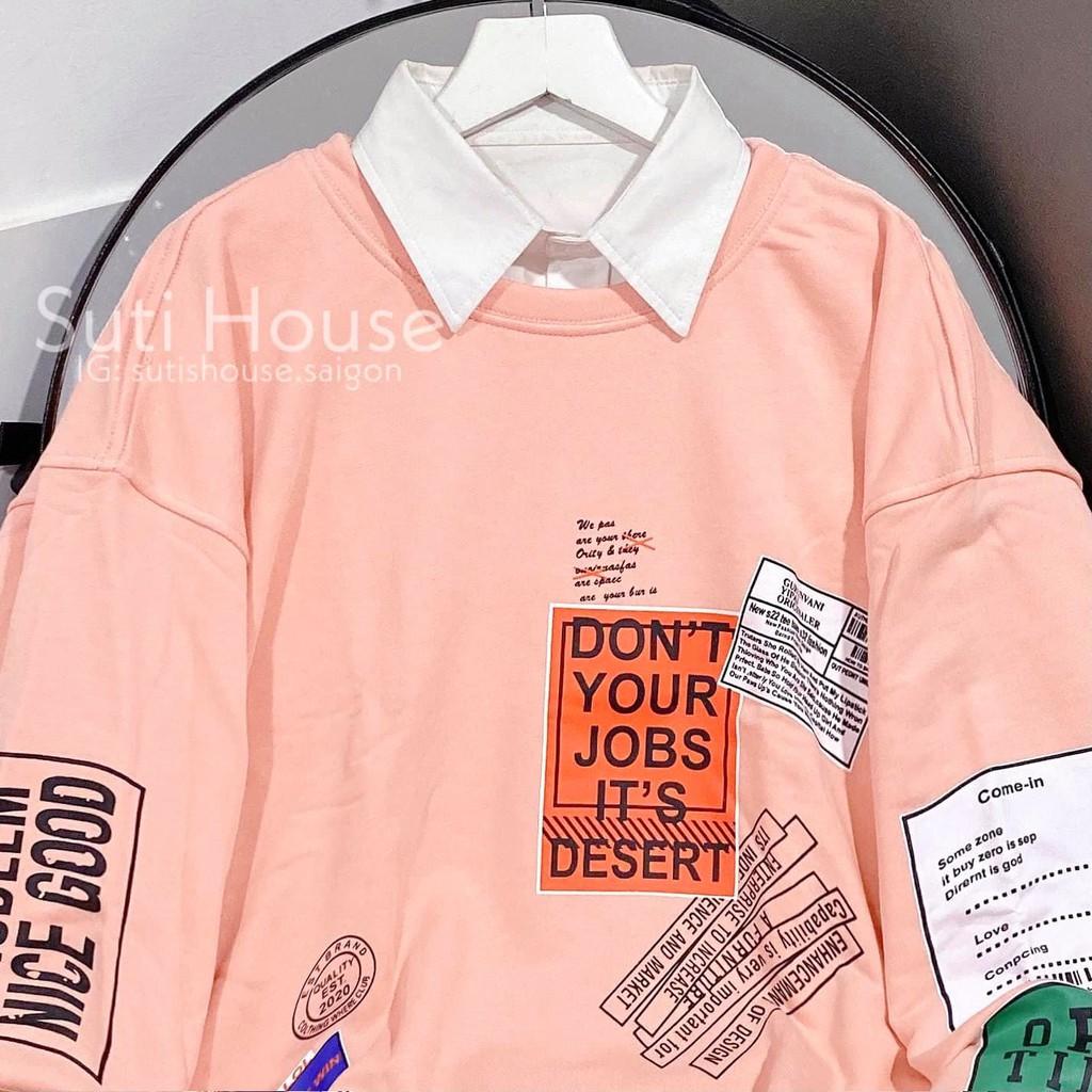 Áo Sweater Tag Unisex 2 Màu Hồng Trắng Form Rộng Vải Mềm Mịn Phong Cách Ulzzang Xinh Xắn - Suti House