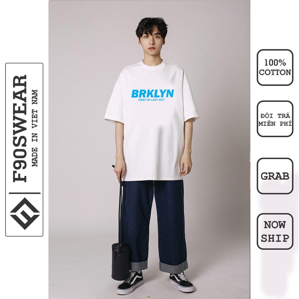 Áo thun tay lỡ 100% Cotton - Áo phông nam nữ tay lỡ form rộng, thun nam nữ in BRKLYN chất cotton co giãn 4 chiều cực mát