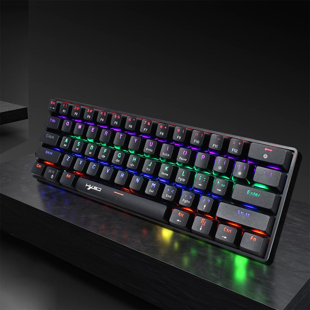 HXSJ V900 Wired 61-key Compact Mechanical Keyboard RGB Backlit Keyboard N-key Rollover Blue Switch Double Shot Keycaps