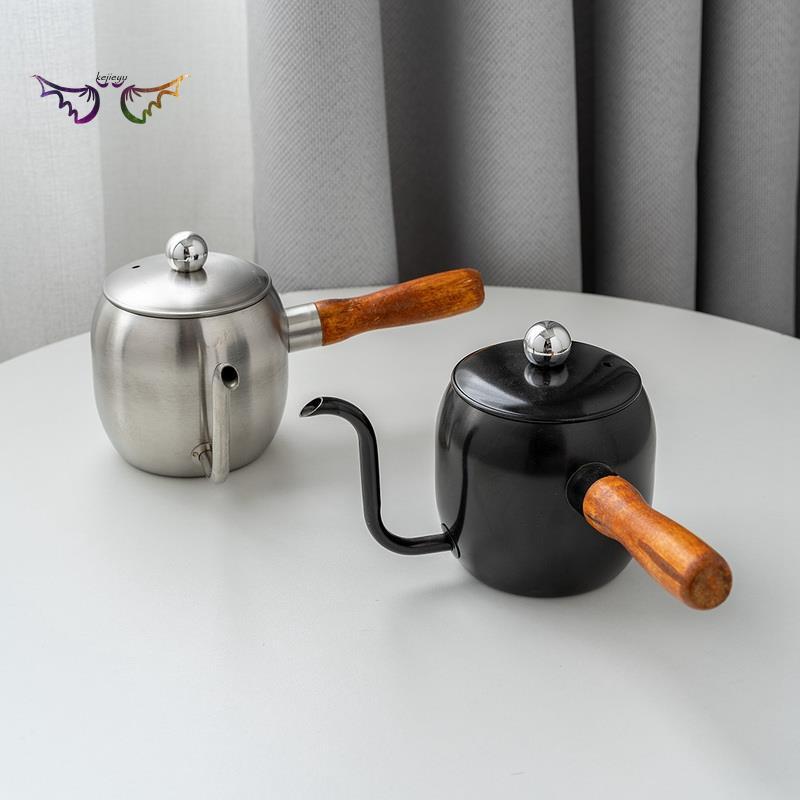 304 Stainless Steel Japanese Hand Brewed Coffee Pot 500Ml Mini Hand Brewed Coffee Pot with Wooden Handle True color