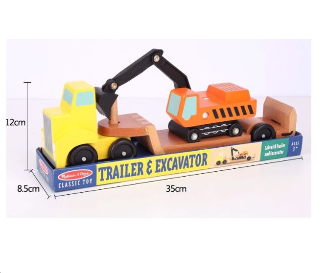 Đồ chơi Mô hình Xe Kéo và Máy Xúc bằng Gỗ - Trailer &amp; Excavator