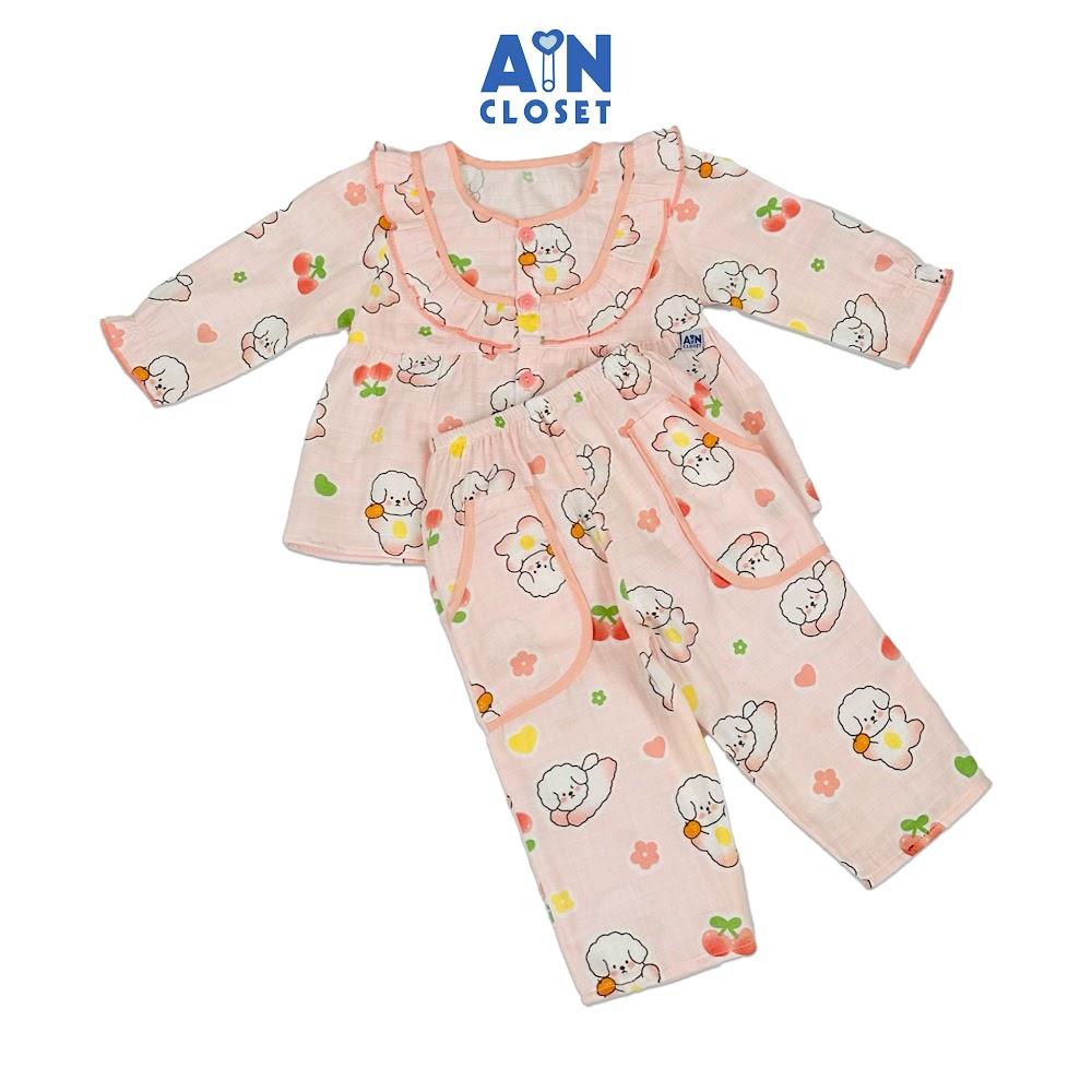 Bộ quần áo Dài bé gái họa tiết Cún Hồng Xô sợi tre - AICDBGP8ZCSP - AIN Closet
