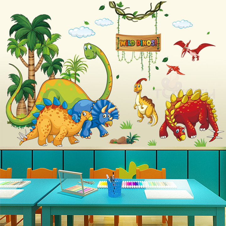 Decal trang trí dán tường công viên khủng long cho bé - Giấy dán tường trang trí phòng cho bé - Decal trang trí nhà cửa