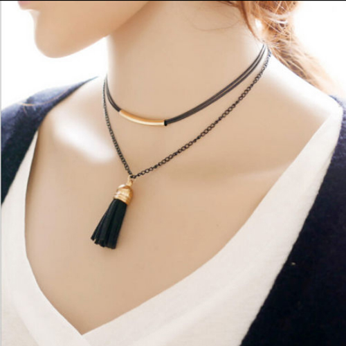 Vòng cổ choker tua rua đen V27