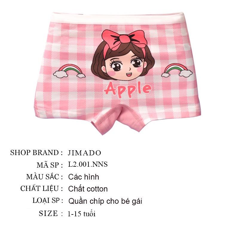 Quần chíp cho bé gái combo 4 chiếc quần lót đùi trẻ em mềm mại chất cotton hàng Quảng Châu cao cấp JIMADO L2.001.NNS