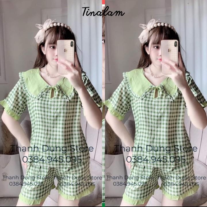 Đồ Bộ Pijama Nữ  Đồ Bộ Mặc Nhà Nữ Tay Ngắn, Quần Đùi Cổ Bèo Chất Lụa 100d Cao Cấp, Form 60kg DBTNQD003Vừa Đẹp