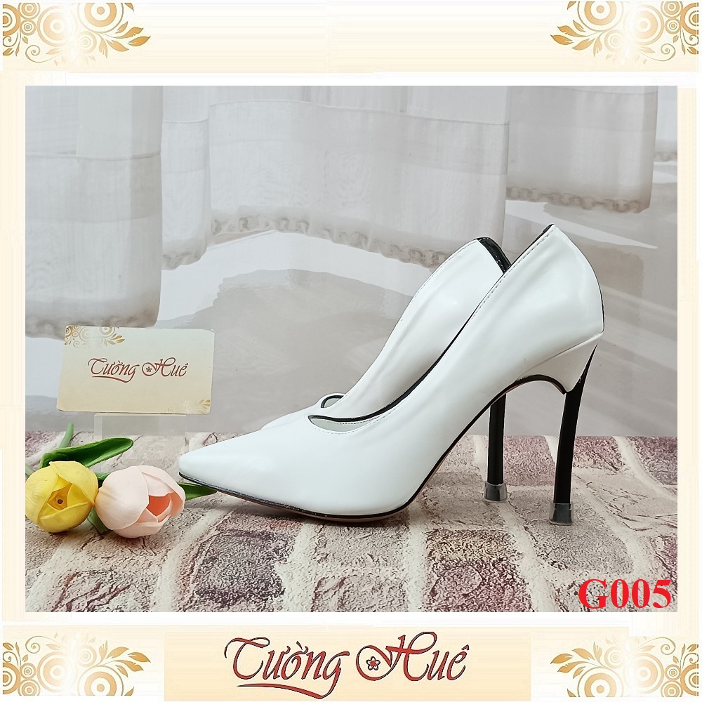 Giày Cao Gót Nữ Trắng Viền Đen Gót Mảnh Cao 9CM