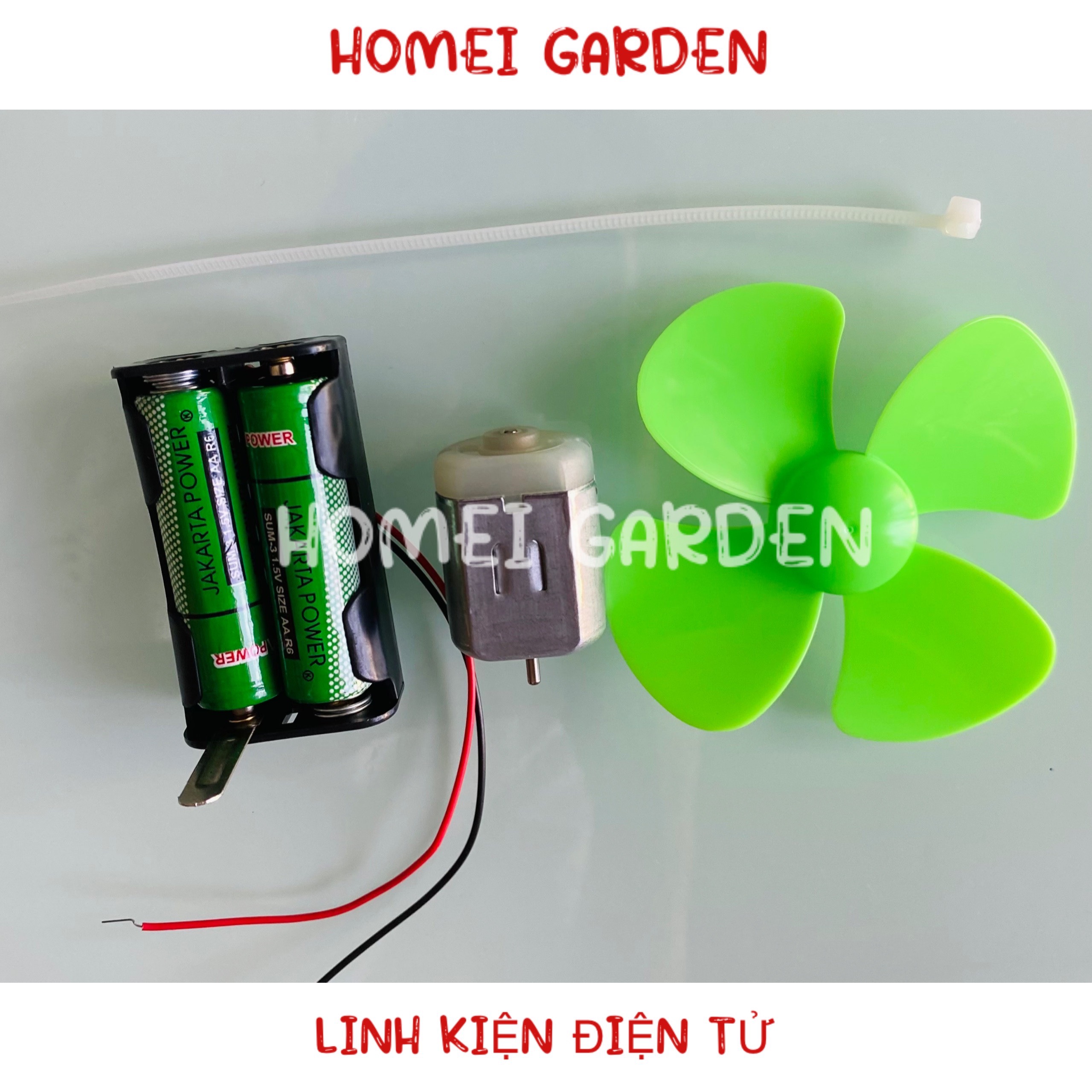 Bộ Kit chế quạt mini 3V - 6V tốc độ cao motor 280 cánh quạt 80mm đế pin kèm sẵn 2 viên pin DIY steam stem - HM0160