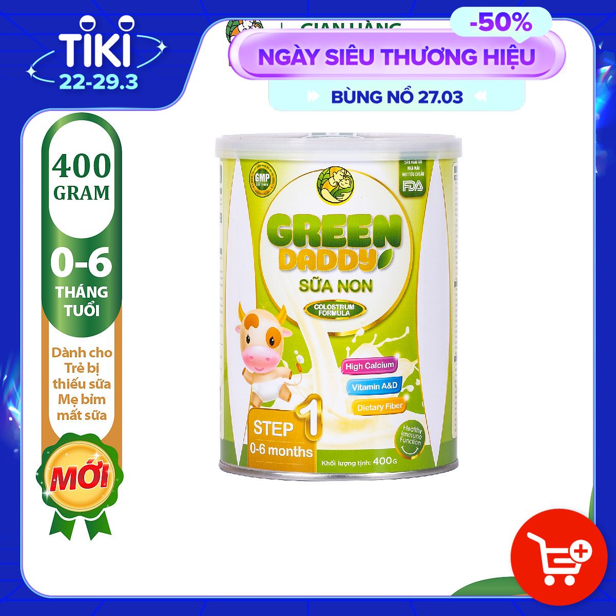 Sữa bột, Sữa non Rau Xanh Hữu Cơ Green Daddy Formula Step1 lon 400g dành cho trẻ thiếu sữa mẹ từ 0 - 6 tháng tuổi