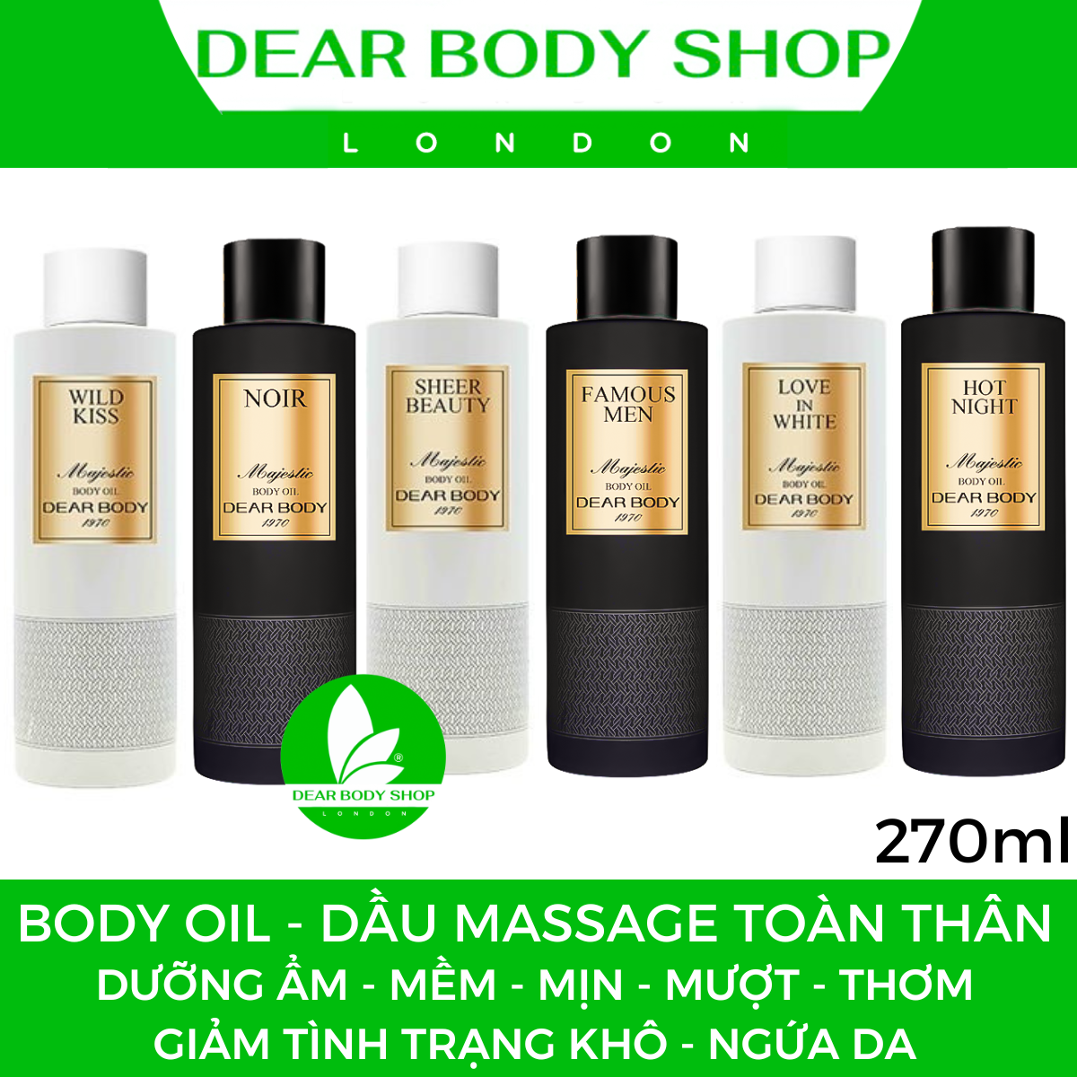 Dầu Massage Dưỡng Thể Hương Nước Hoa DEAR BODY Majestic Body Oil 270ml - Giải Pháp Làm Mềm Mịn - Căng Bóng - Tăng Sức Đàn Hồi Cho Da