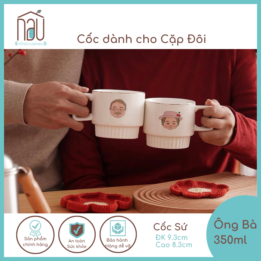 CỐC ĐÔI Cốc sứ thiết kế hình Ông Bà phù hợp làm quà cưới, tặng kỉ niệm, quà valentine uống trà, cafe